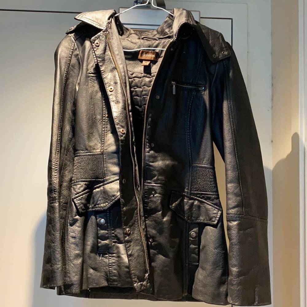 Hooded Leather Jacket - Black